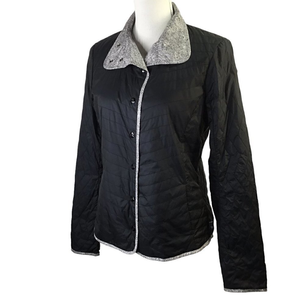 Mountain Hardwear Quilted Women's Jacket Snap Front Sz M Black Gray Lightweight